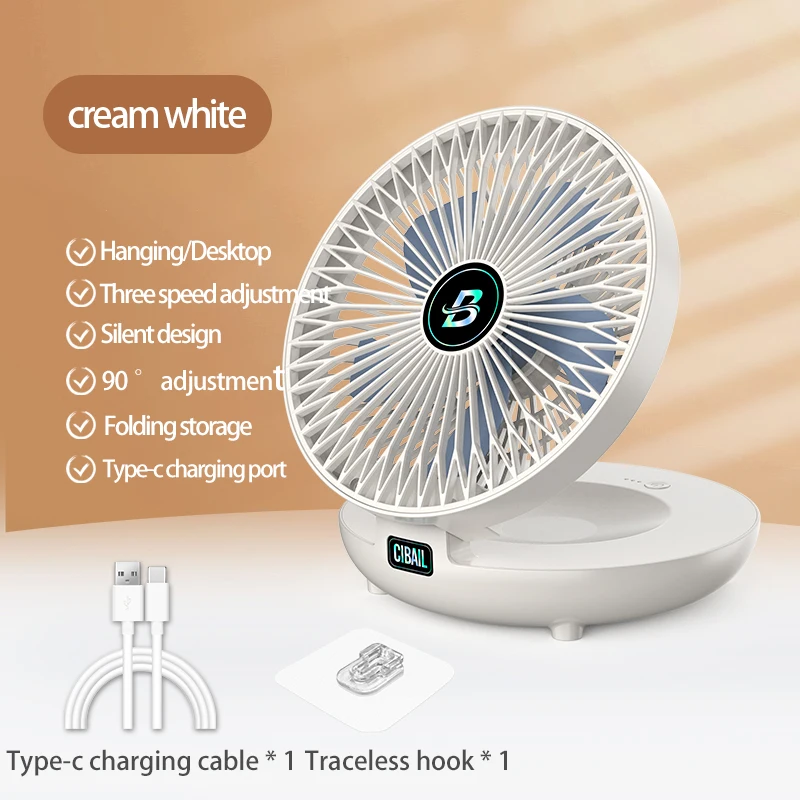 

Портативный настольный и настенный USB-вентилятор — бесшумное 3-скоростное охлаждение, складная конструкция, бесследный крючок, белый и синий | Компактный офисный вентилятор | Свет