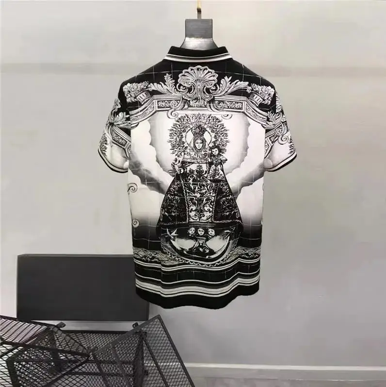 Europe and the United States men's 2024 summer new lapel Short sleeve palace vintage print fashion Casual T-shirt