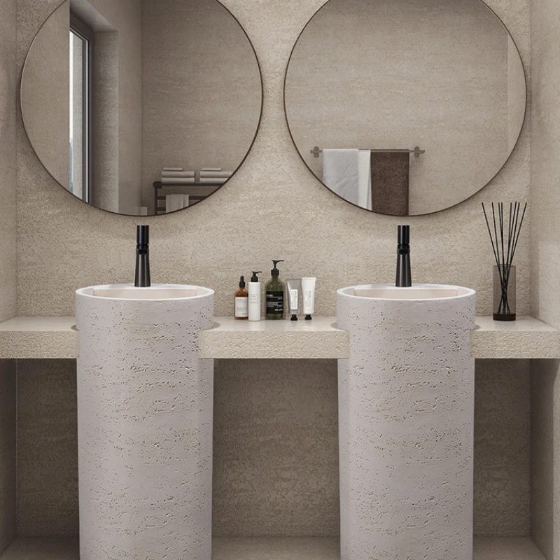 

Designer column basin floor-standing integrated artistic hand-washing basin personality creative cave stone washstand