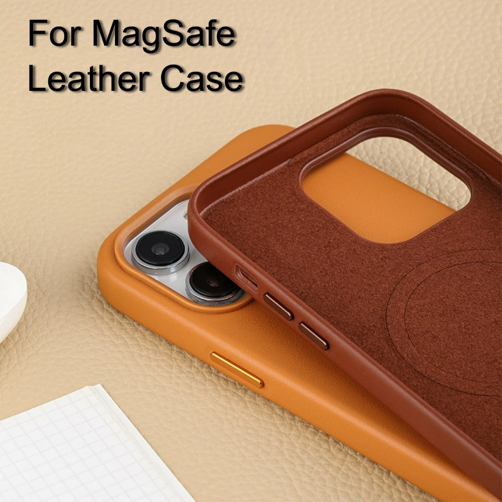 Animación de cuero de lujo para Magsafe magnético caja de carga inalámbrica para iPhone 16 15 14 13 Pro Max Mini Plus a prueba de golpes contraportada