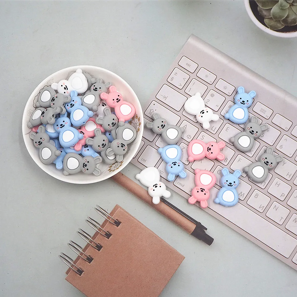 Chenkai 50PCS Rabbit Focal Beads For Pen Beadable Pen Silicone Charms Character Beads For Pen Making DIY Baby Pacifier Chains