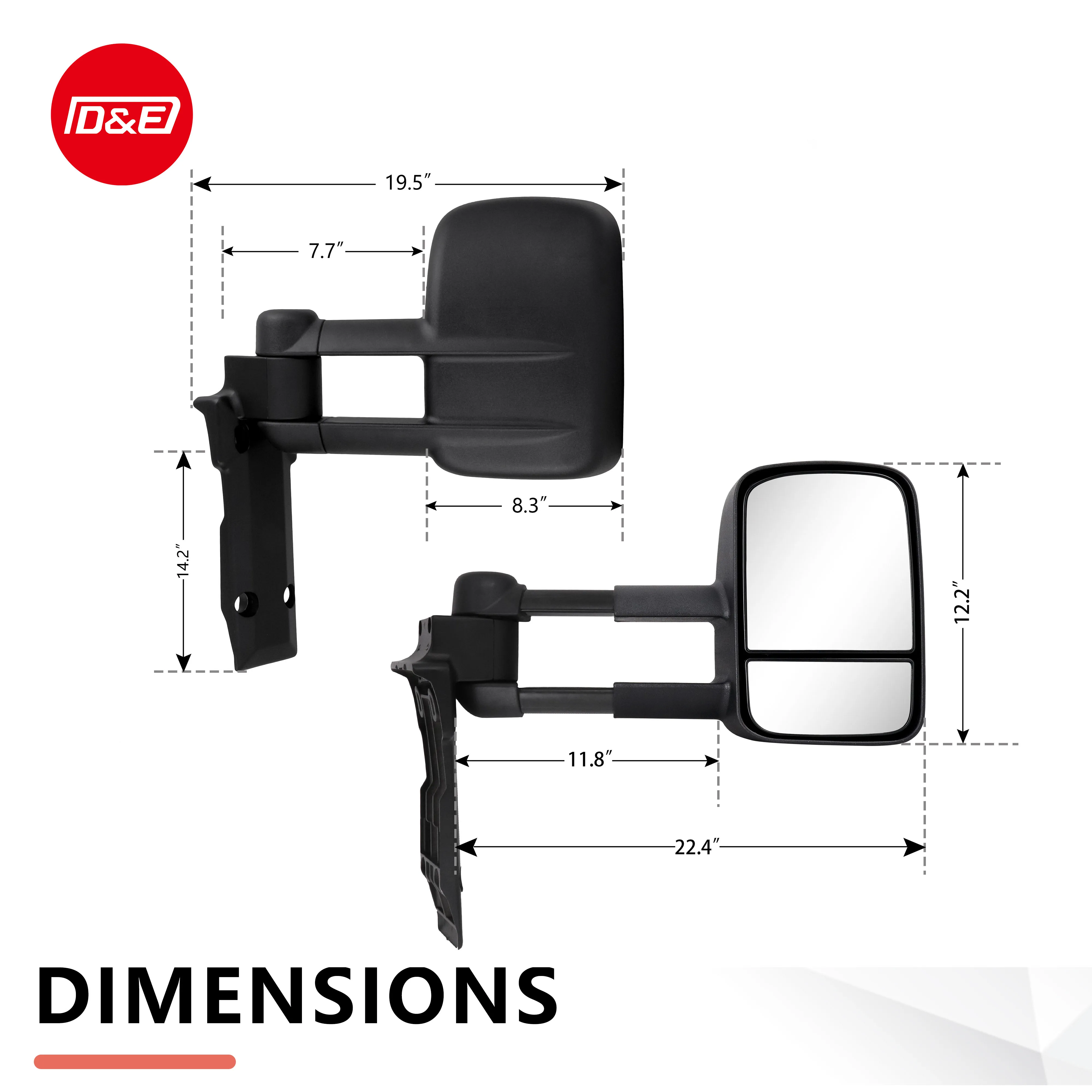 Towing Mirrors for 1984-2022 Landcruiser 70-79 Toyota Manual Black aluminum feet Extendable