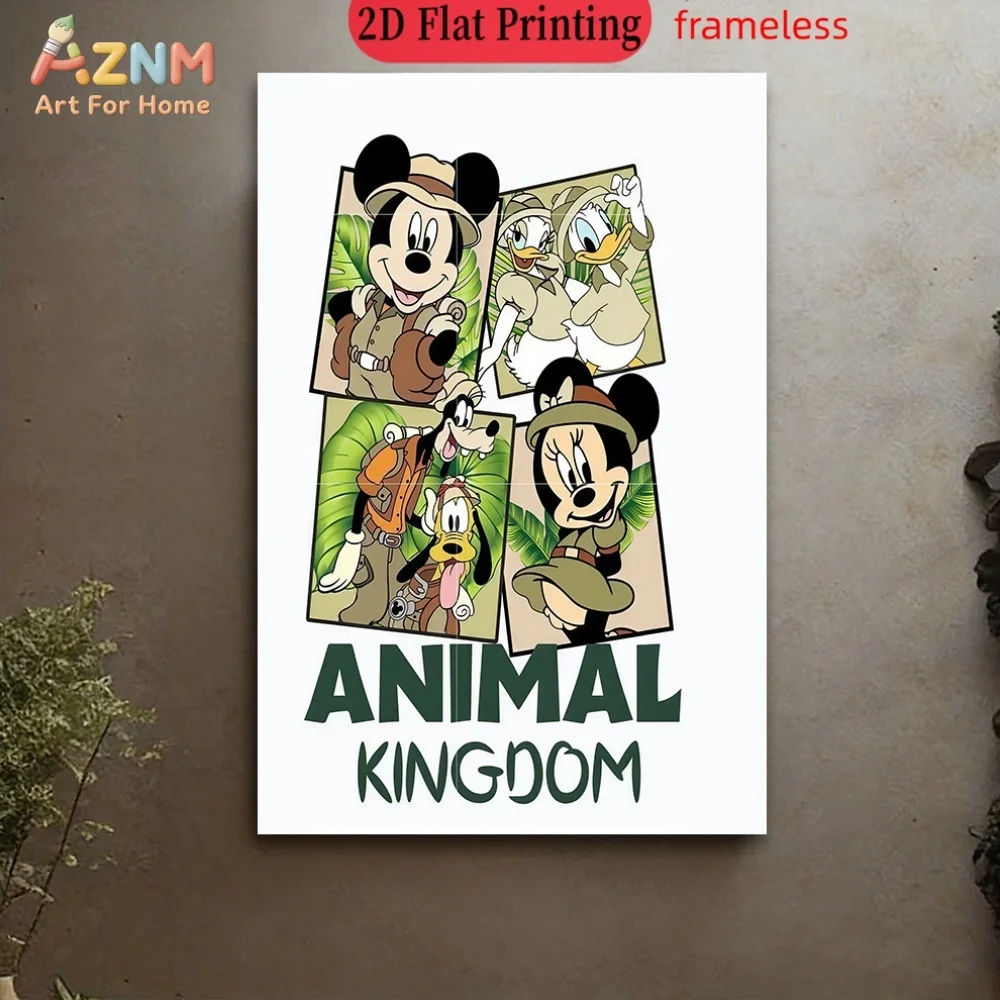 

AZNM Disney Animal Kingdom Mickey Minnie Friends Safari Art, 2D плоская печать, безрамное холстовое настенное искусство, декор для детской комнаты, принт