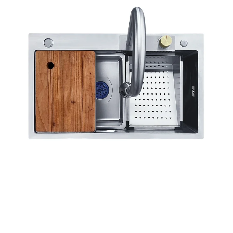 Stainless steel multifunctional kitchen sink anti-condensation ultra-deep single bowl = waterfall stainless steel sink