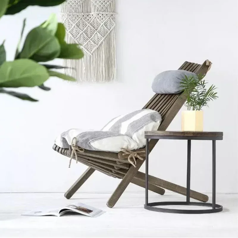 

-Beach Solid Wood Furniture Deck Portable Sofa Balcony Noon Break Outdoor Stool French Windows Yard Garden