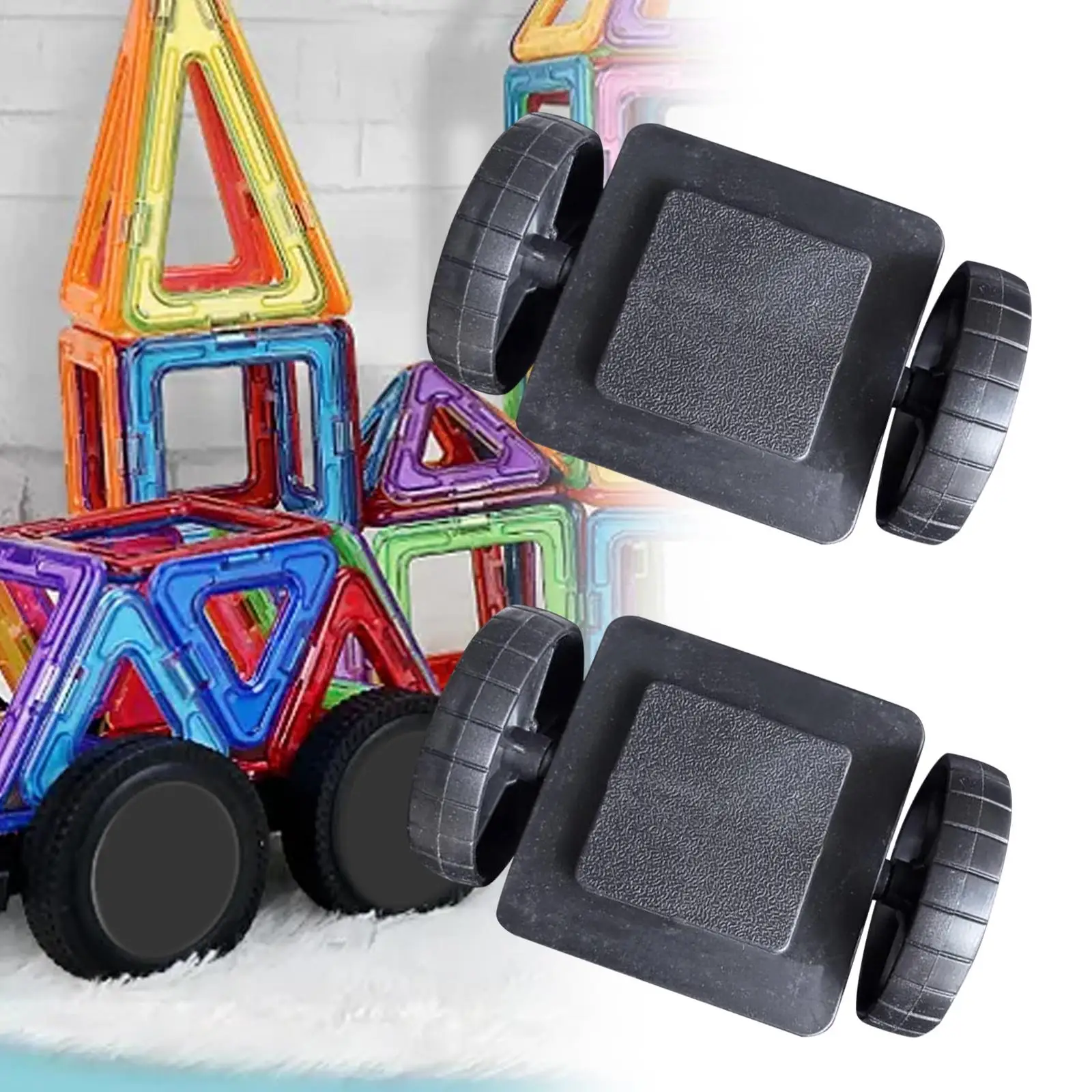 2x Magnetic Blocks Wheels Bases DIY Magnetic Bricks Car Truck Base Construction Base Magnet Tile Accessory Toys for Boy Girls