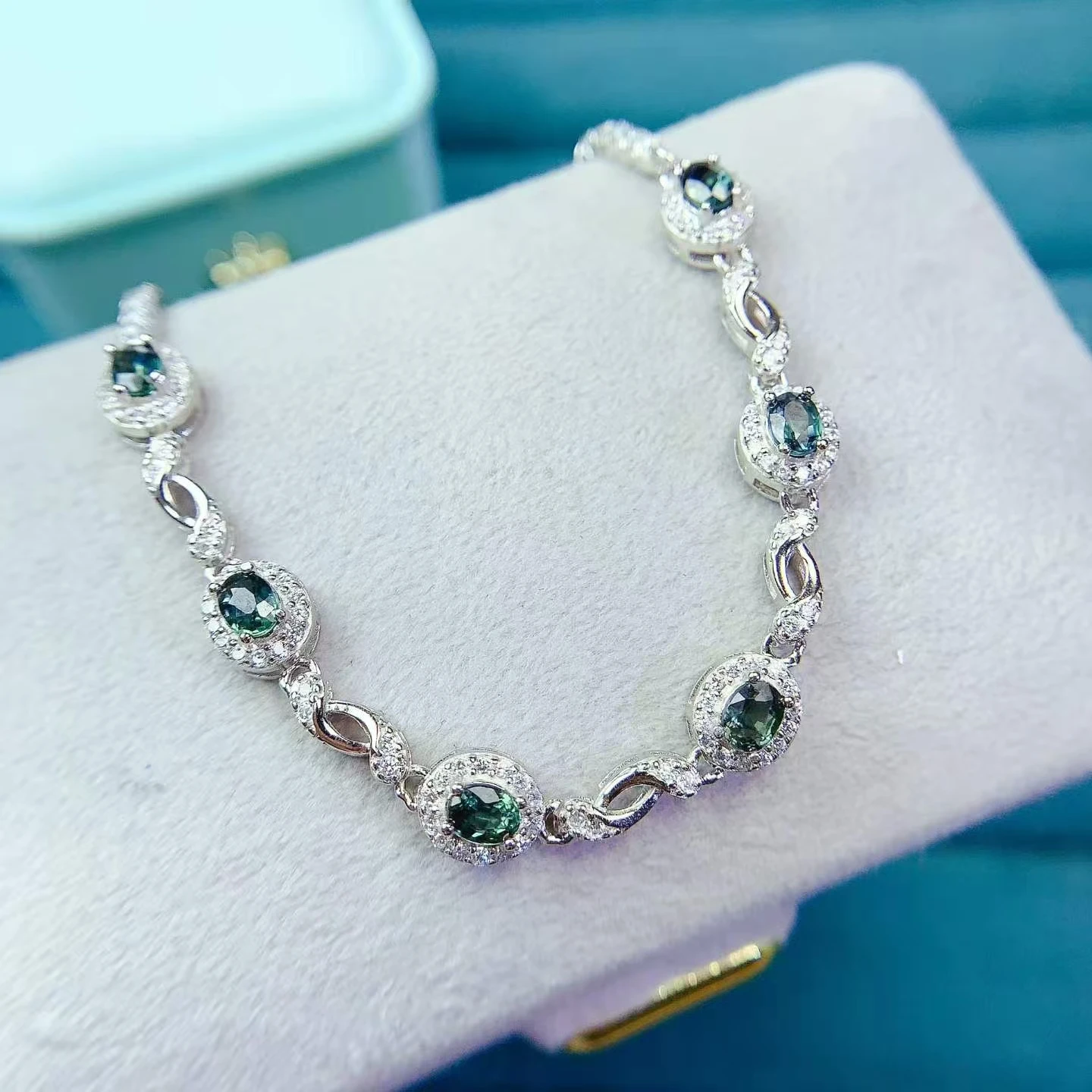 925 Silver Natural Sapphire Bracelet for Women 3x4mm Genuine Sapphire Silver Jewelry with Certificate Wedding Jewelry Gift