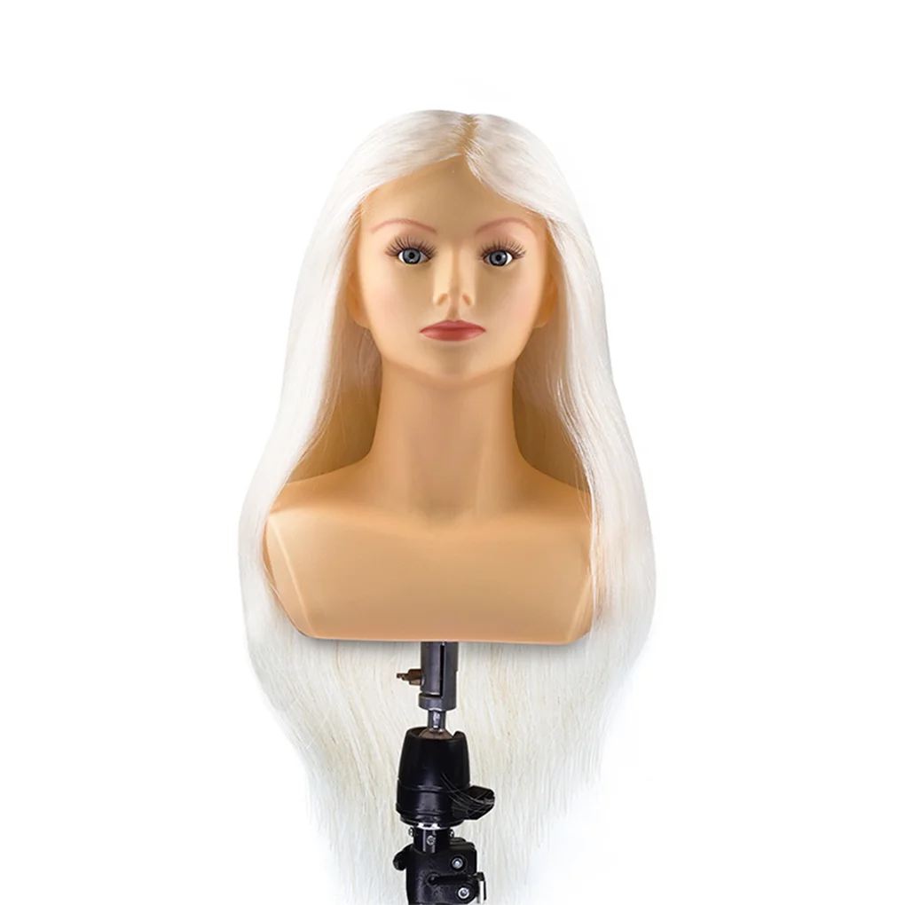 Cabeza de Maniquí de pelo de cabra blanco 100% para peluquería, cabeza de muñeca de competición de 40CM y 16 pulgadas, nueva versión