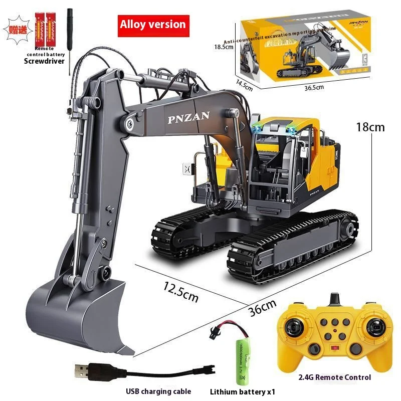 Escavadeira elétrica grande rc, brinquedo de controle remoto, mecanismo de gancho realista, presente para meninos, equipamento de simulação de carro, presentes de feriado