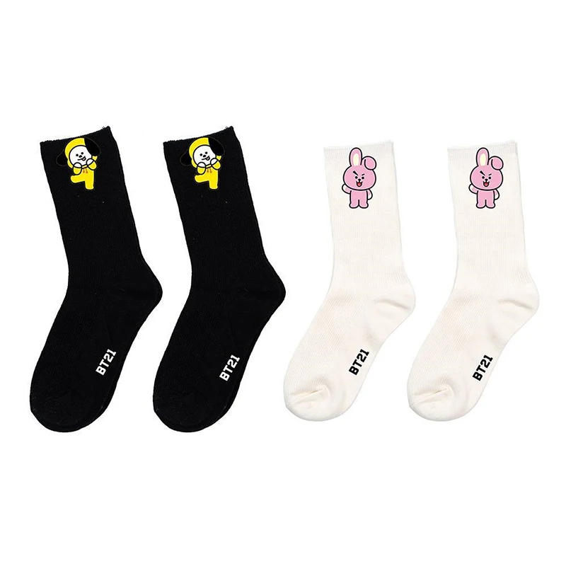 3pcs/pack BT21 Long Socks Cute KOYA RJ SHOOKY TATA COOK Cartoon Breathable Pure Cotton Leisure Sports Socks Women Stockings Gift