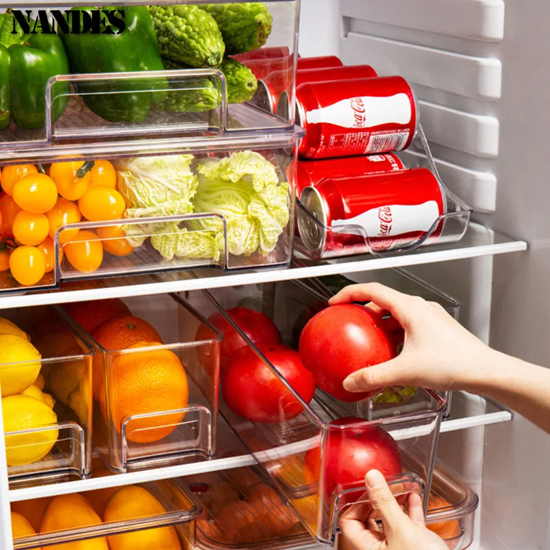 Refrigerator Organizer Bins Stackable Fridge Food Storage Box With Handle Clear Plastic Pantry Freezer Organizer Tool