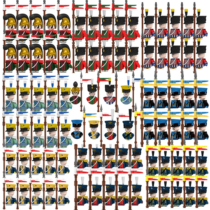 10Pcs/lots Napoleon Wars Military Figures Sets Heavy Cavalry Commander Soldier Weapon Assembly Model Childrens toys Holiday Gift