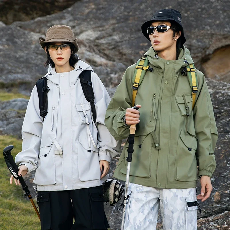 Couple Outdoor Cargo Jacket Men Women Loose Casual Techwear 3 Proof Hooded Jacket Cityboy Streetwear Track Coat Outerwear