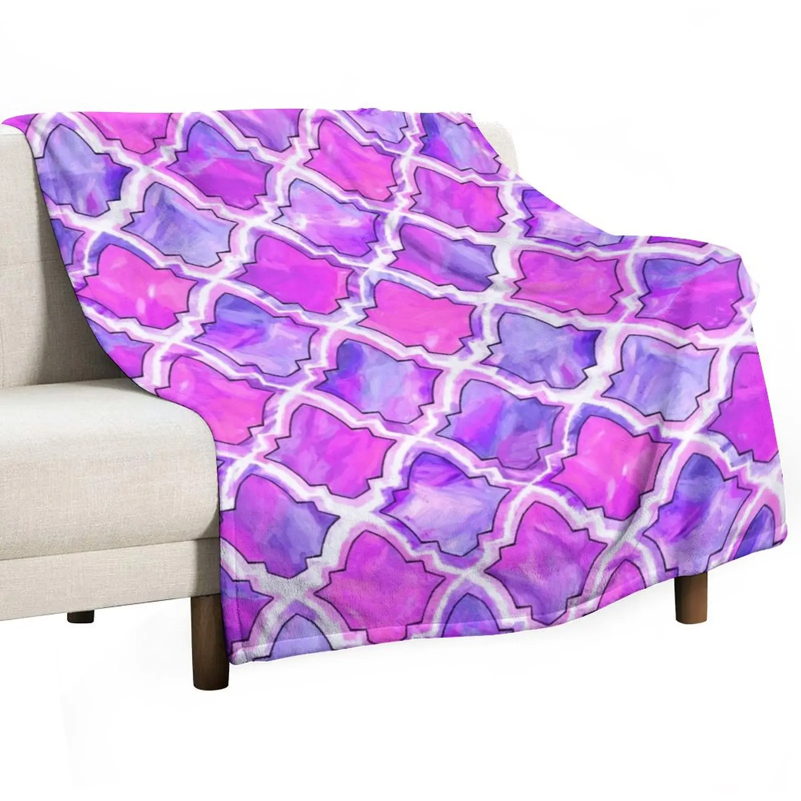 Marrakesh Inspired Moroccan In Purple & Magenta Throw Blanket Furry Decoratives Blankets