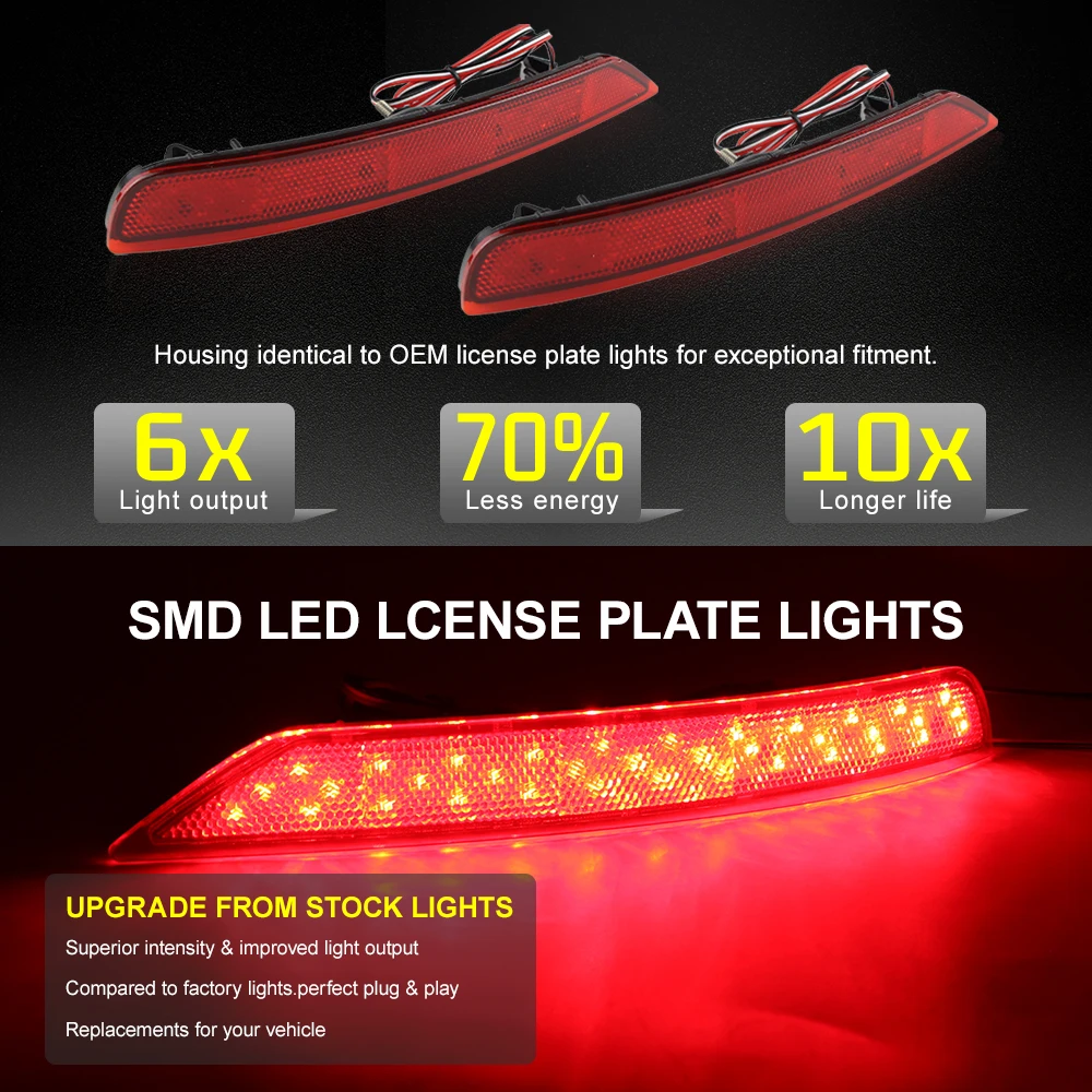 2X For Subaru Forester 2009 2010 2011 2012 2013 2014 2015 2015 2017 2018 Black Smoked Lens Bumper Reflector LED Brake Light Red