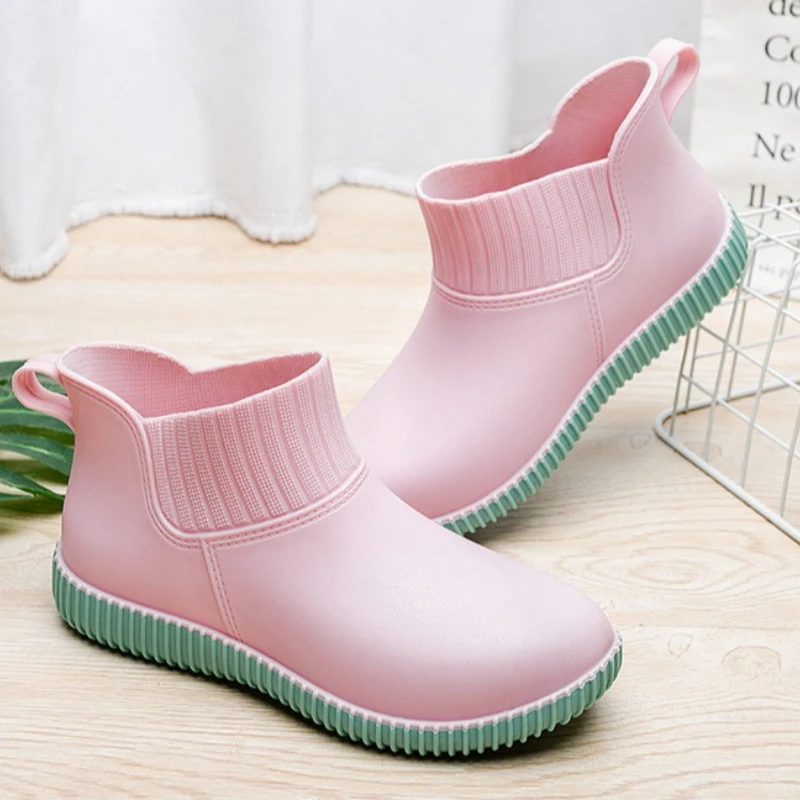 Women's Rain Boots Waterproof Kitchen Car Wash Ankle Boots Non Slip Rubber Round Head Work Shoes High Quality Summer Women Shoes