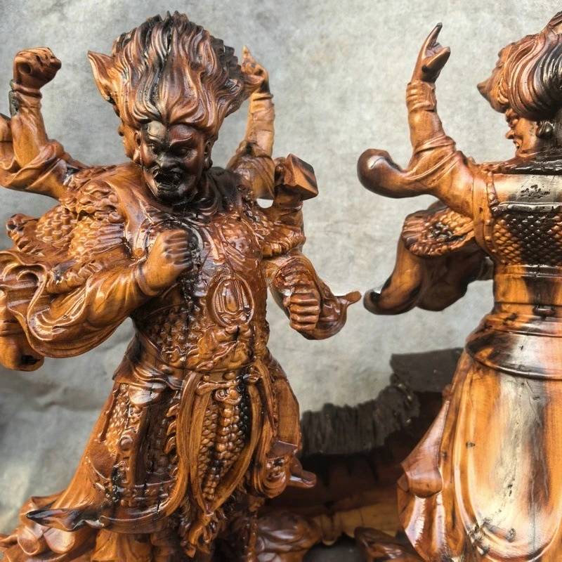 Natural lightning strike jujube god statue canopy marshal 30 cm god statue boutique jujube wood carving ornament