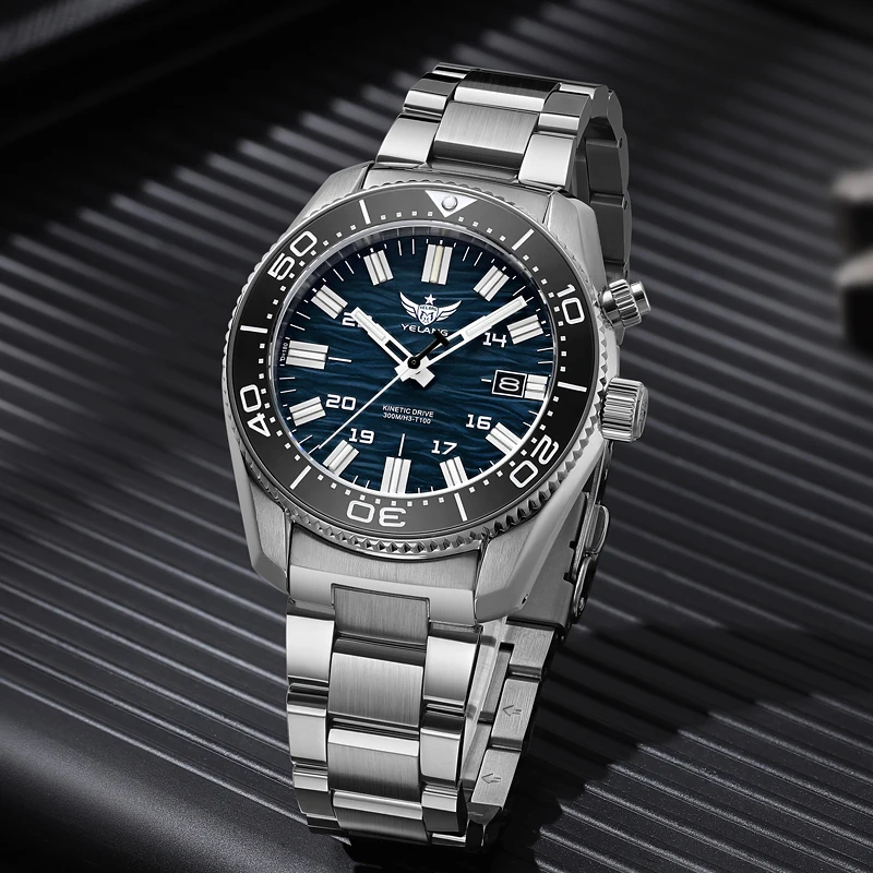 Reloj piloto YELANG para hombre, 40,5 m, reloj de pulsera de energía cinética militar, tubos luminosos, 30ATM, resistente al agua, zafiro, movimiento cinético PX83