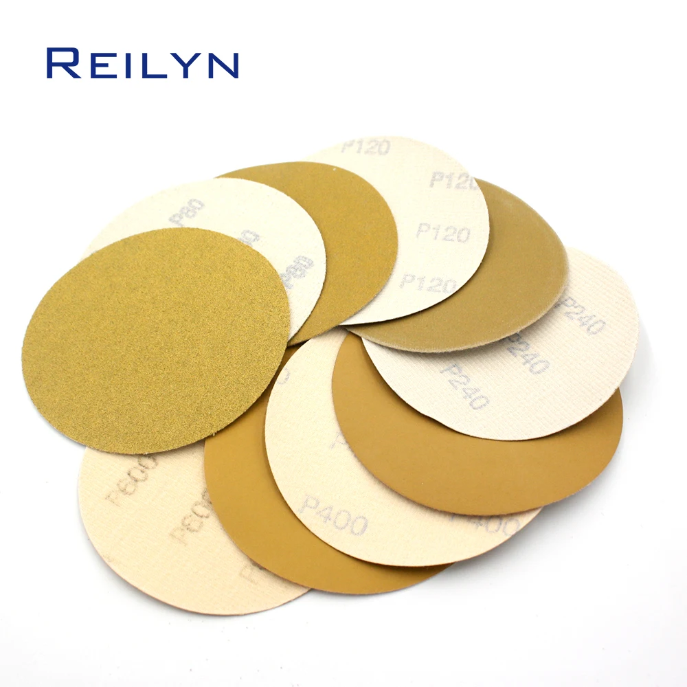 แผ่นขัดกระดาษทรายสีเหลืองขนาด 5 นิ้ว 20 ชิ้น ความละเอียด 80-600 แบบมีกาวในตัว สำหรับขัดรถยนต์