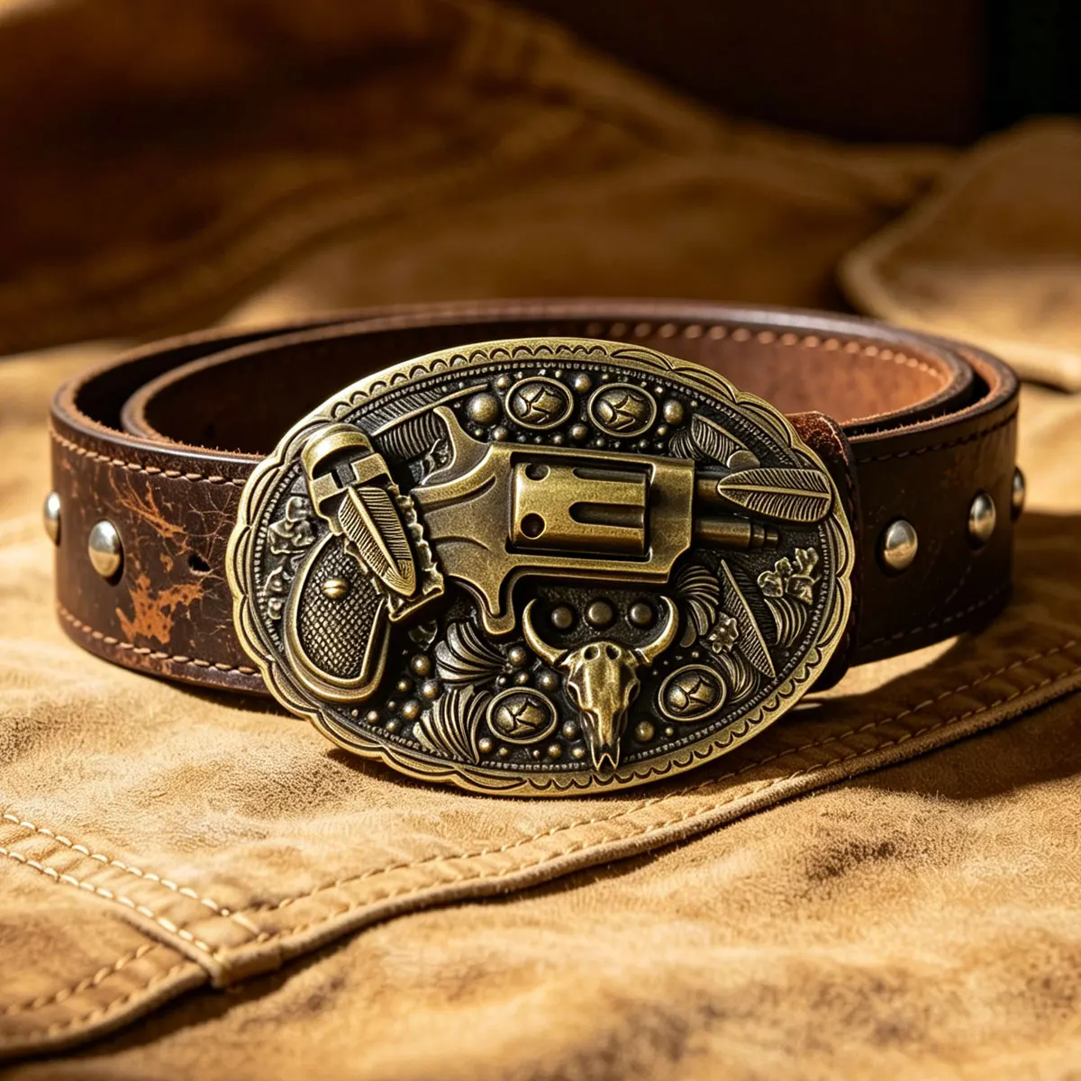 Retro Western Cowboy Longhorn Bull Oval Shape Belt Buckle Fashionable Leather Accessory Classic Trend
