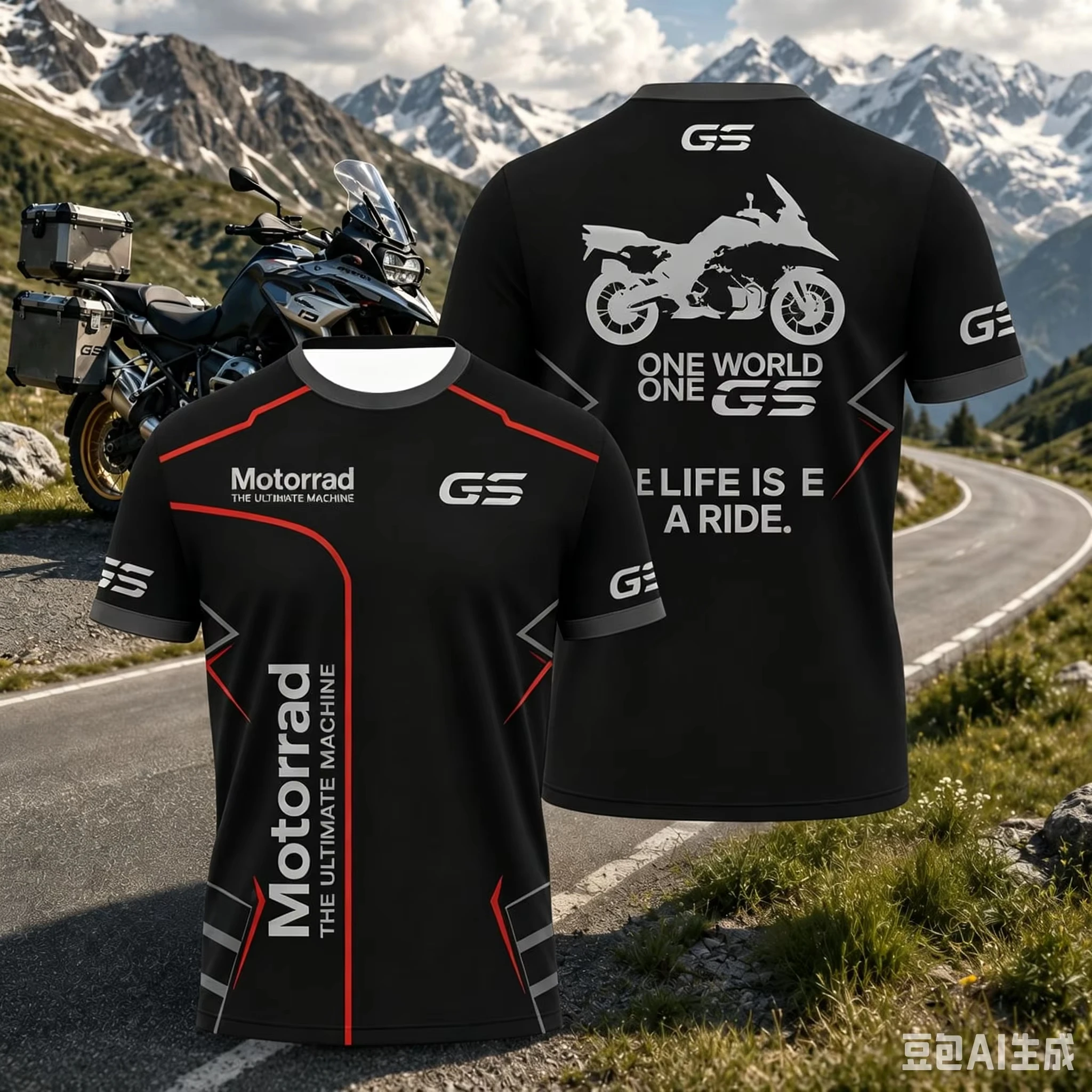 2026 Neues Herren GS Motorrad T-Shirt mit dem Text „The Ultimate Machine“ und Motorrad-Silhouette – Atmungsaktive Sportbekleidung Oberteile – Detail 4