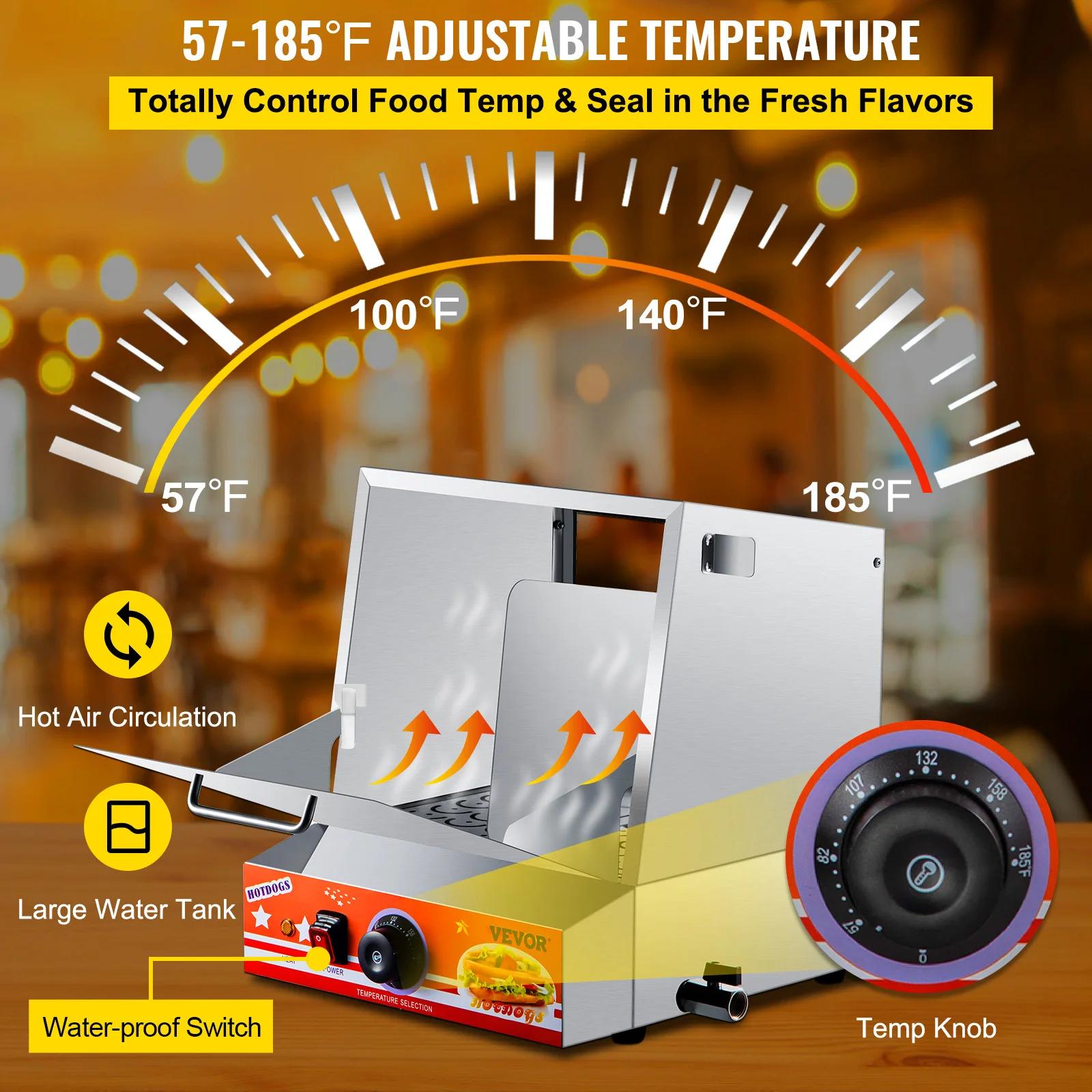 Vevor 500w Hot Dog Dampfer für Hot Dogs & Brötchen Edelstahl Elektro Food Brötchen wärmer Herd mit Dropdown-Tür