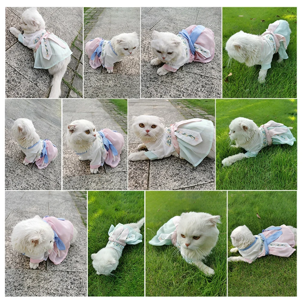 

1Set Cat Hanfu Skirt Chinese Traditional Pet Costume Comfortable Dog Dress Decorative Skirt Party Photo Outfit