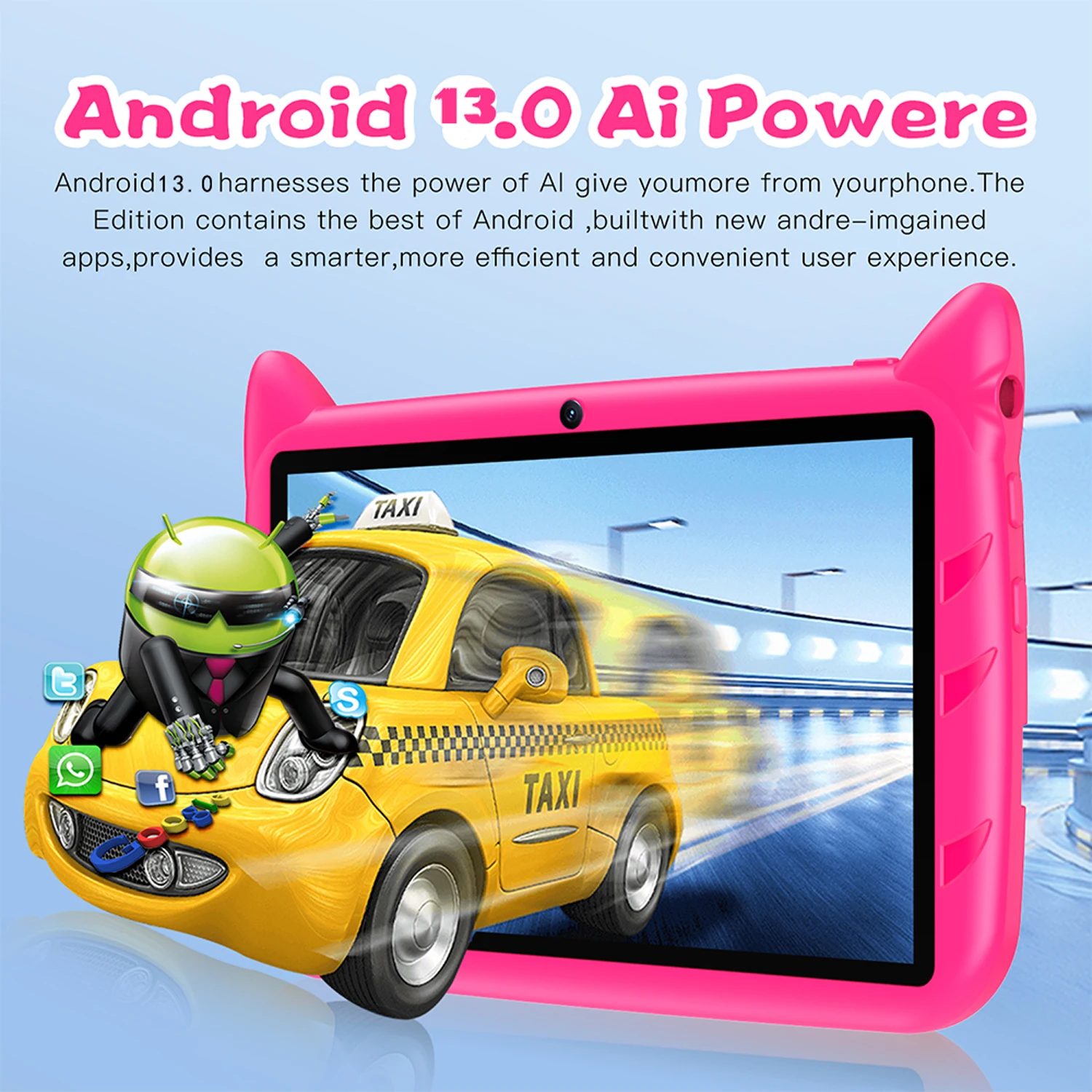 Tablet Android anak, layar 7 inci 5G WiFi, Tablet anak-anak Android 13 Quad Core 4GB + 64GB ROM Bluetooth, pendidikan pembelajaran Google, Tablet PC 4000mAh