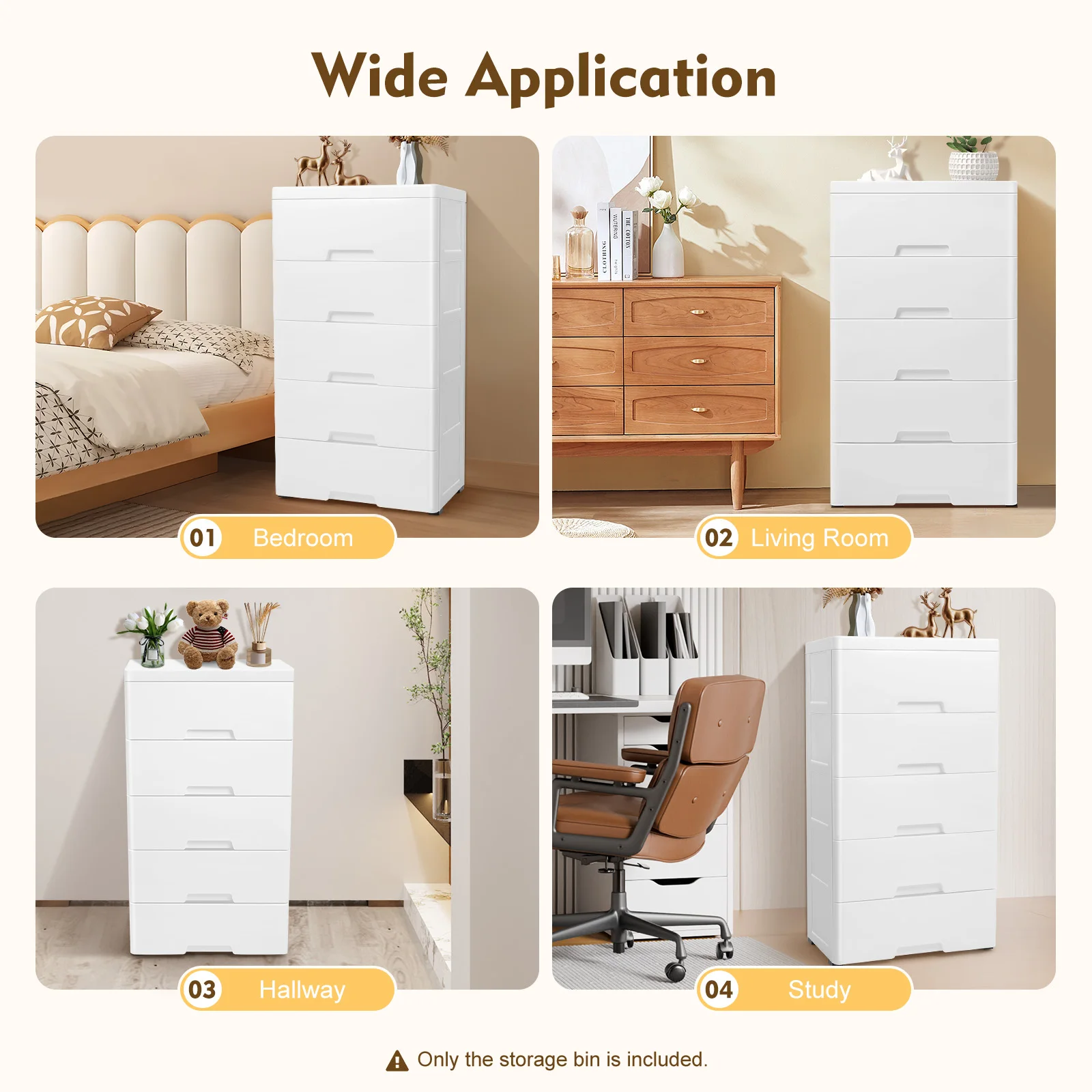 Plastic Drawers Dresser Storage Cabinet, 5 Drawer Stackable Vertical Clothes Storage Tower, Bedroom Tall Small Chest Closet, Organizer Unit for Hallway Entryway, Home Furniture view 7