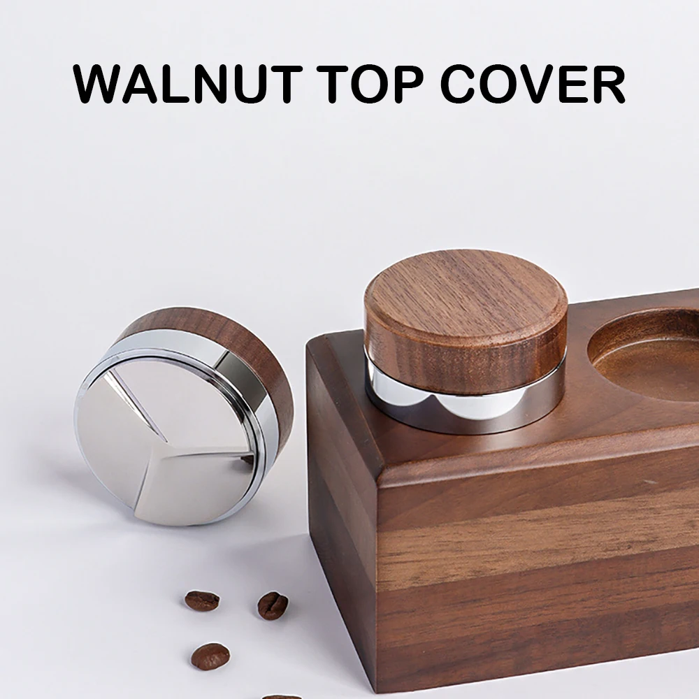 51/53.3/58.5mm Three Angled Slope Walnut Coffee Distributor Stainless Steel Adjustable Height Coffee Leveler Espresso Tamper