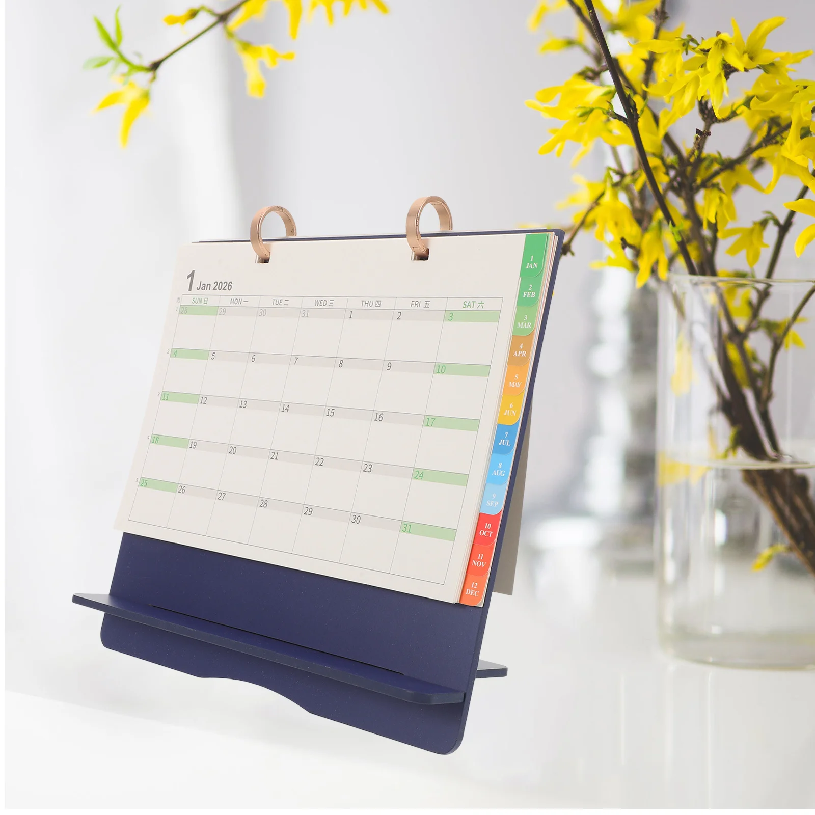 

Mini Desktop Calendar 2026 Wooden Stand Up Planner with Colorful Tabs Monthly Flip Calendar for Office Study Space