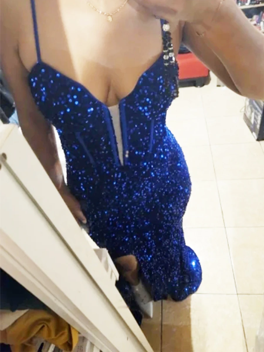 Blaues Slip-Kleid, rückenfrei, aushöhlen, tiefer V-Ausschnitt, geteiltes Schnürkorsett, ärmellos, für Hochzeit, Cocktailparty, sexy Abendkleid, Rot