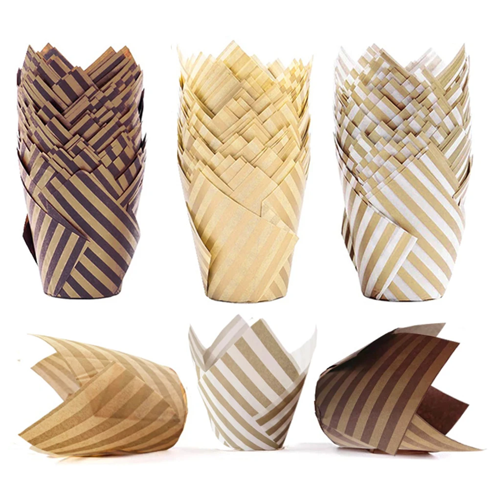 600 PCS Baking Paper Cups Cupcake Liners Brown White Tulip Greaseproof Parchment Paper Muffin Cups Cake Wrappers Wholesale XB