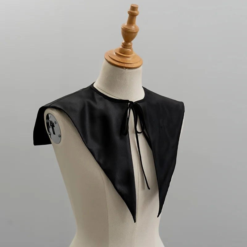 Detachable Collar Retro Elegant Satin Cotton Large Pointed Shawl Triangle Easter Accessory Ivory Medium Lightweight