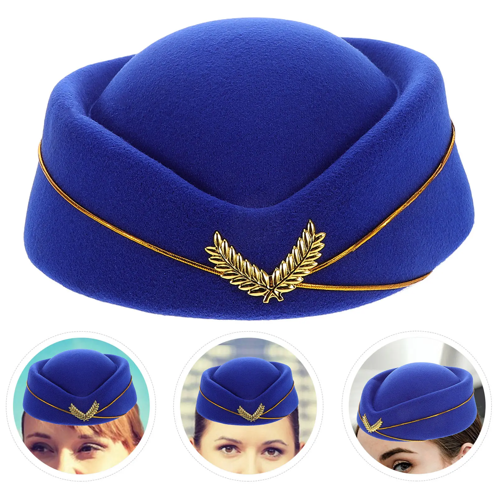 Faux Wool Stewardess Hat Women's Beret Cap Airline Uniform Costume Cosplay Flight Attendant Accessory Stage Performance Party
