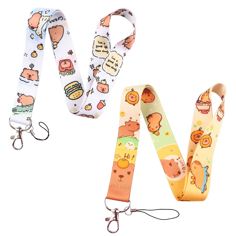 

LX1261 Cute Cartoon Capybara Neck Strap Keychain Badge Holder ID Card Pass Hang Rope Lariat Lanyard for Key Rings Accessories