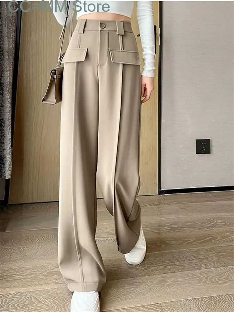 

New Baggy Suits Pants Women High Waisted Solid Korean Fashion Full Length Wide Leg Pants Office Ladies Chic Casual Pants