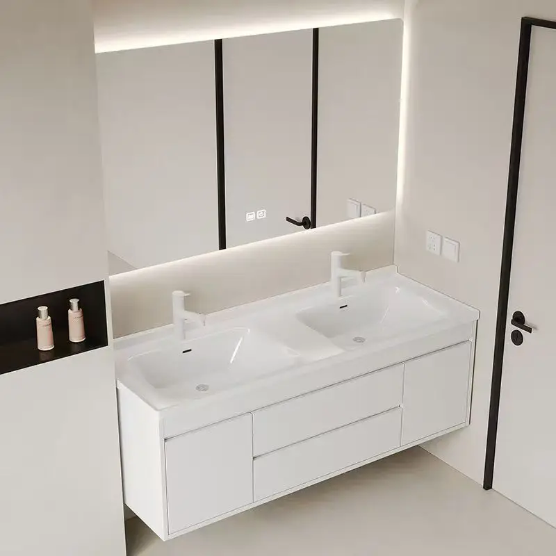 Ceramic integrated basin Double basin Solid wood bathroom cabinet Combined bathroom Wash basin
