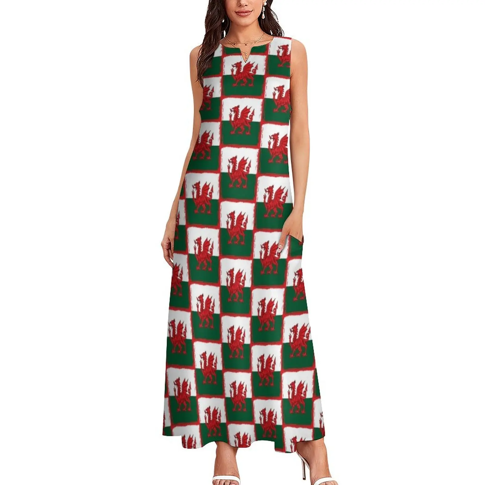 Y Ddraig Goch The Red Dragon Grunge Welsh Flag Long Dress Evening gown Women