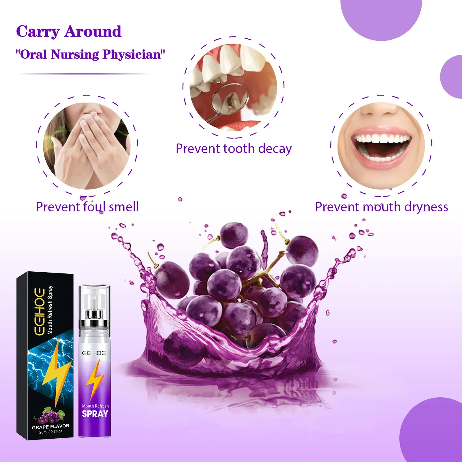 Mouth Spray Dating Grapes Smell Oral Care Halitosis Odor Refreshing Preventing Dental Plaque Remove Smoke Bad Breath Fresh Spray