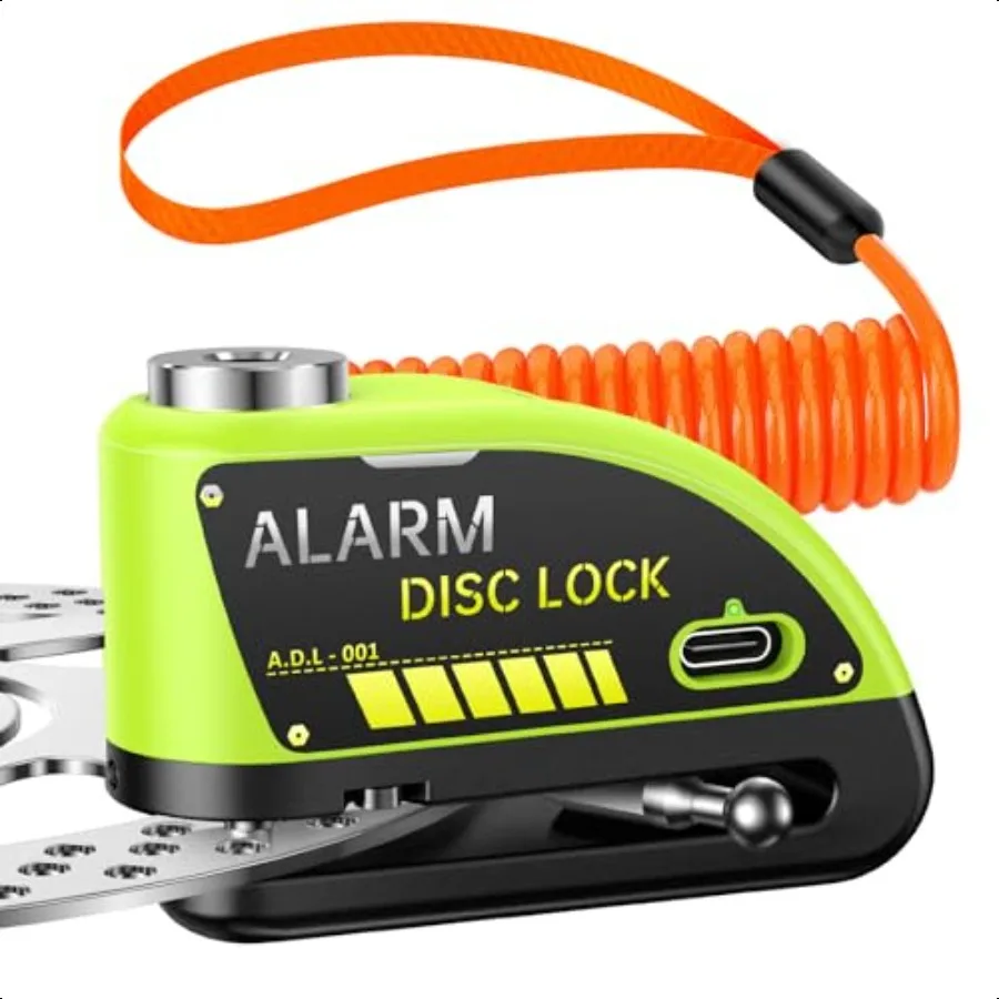 

Motorcycle Disc Brake Lock with 120dB Alarm Rechargeable Waterproof Motorcycle Locks Anti Theft for 7mm Motorcycle Brake Helmet