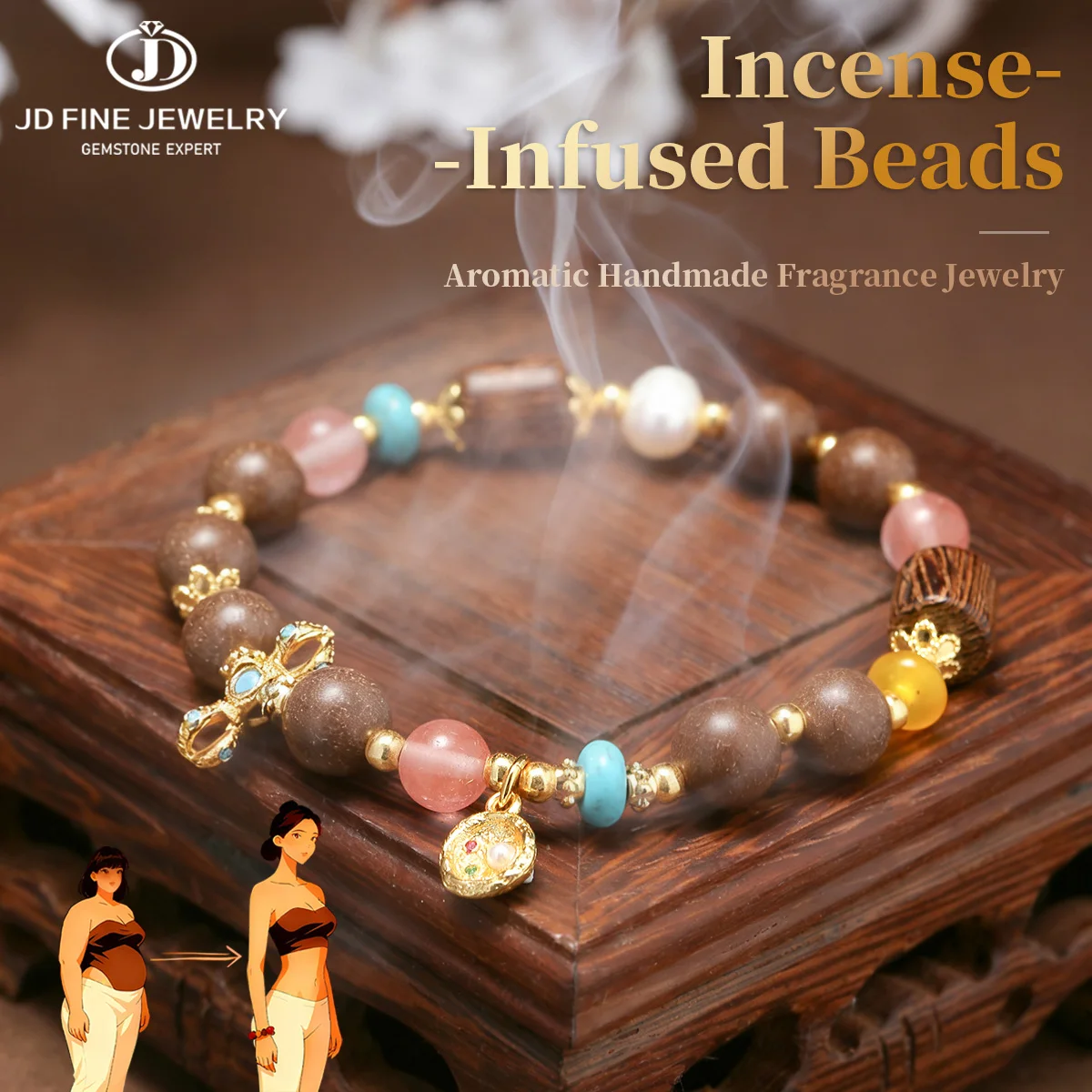 

JD Natural Scented Jasmine Oolong Incense Bead Bracelet Elegant Fragrance Jewelry for Refined Lifestyle Seekers Perfect Gift