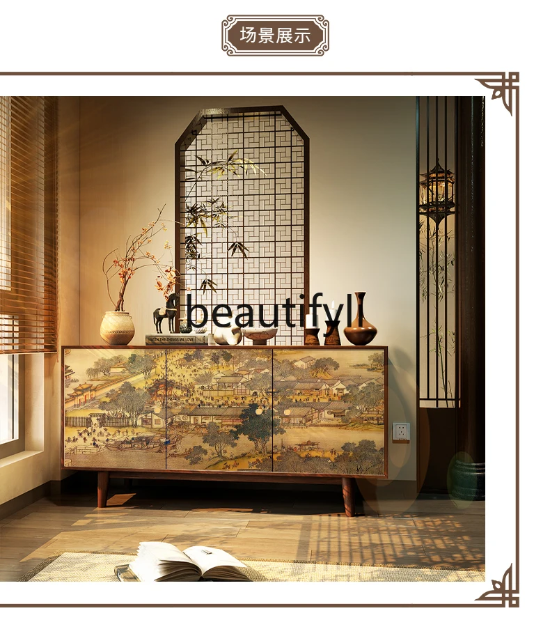 Credenza in legno massello per riporre l'ingresso del ristorante in famiglia, armadietto da tè multifunzionale