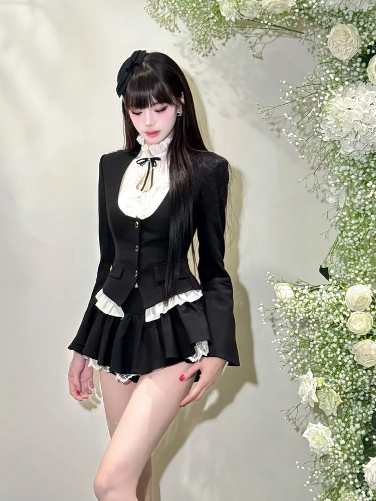 

Pure Desire Sle Long Sve irt Top Suit Skirt Set Slimming Sexy Chic Autumn Faion Women's Tee-Piece Set Ele...