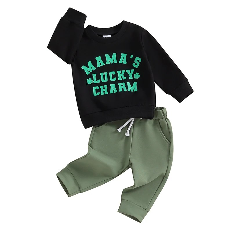 

Toddler Boys Ireland Festival Outfits Shamrock Letter Print Long Sleeve Sweatshirts and Long Pants 2Pcs Clothes Set