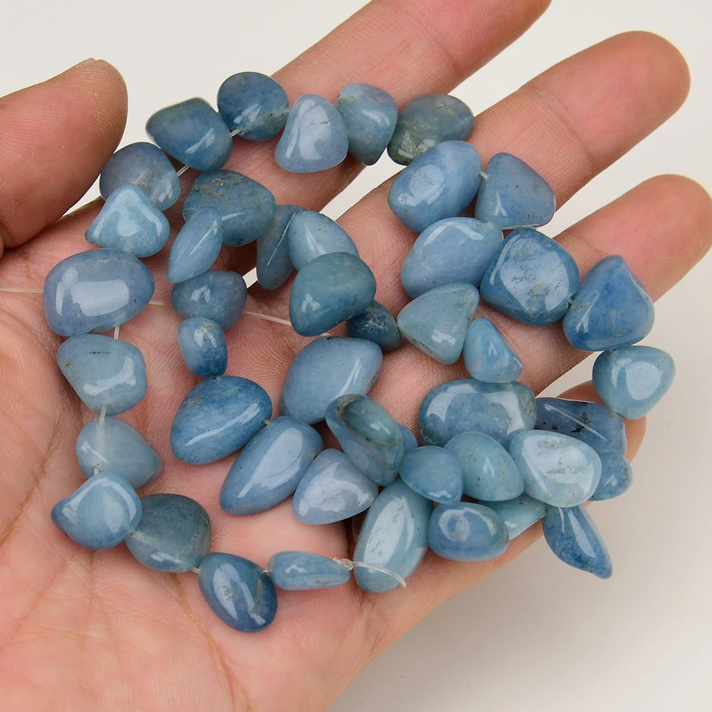 

APDGG 5 Strands Blue Jade Aquamarine Color Polished Top-drilled Freeform Nugget Loose Beads 16" Strand Jewelry Making DIY