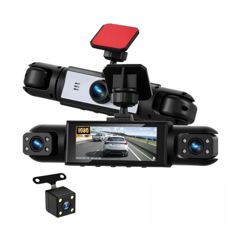 3/4-lens dashcam, 1080P HD, 360 °   Panoramische autodvr, 24-uurs parkeermonitor, G-sensor vergrendeling, lusopname