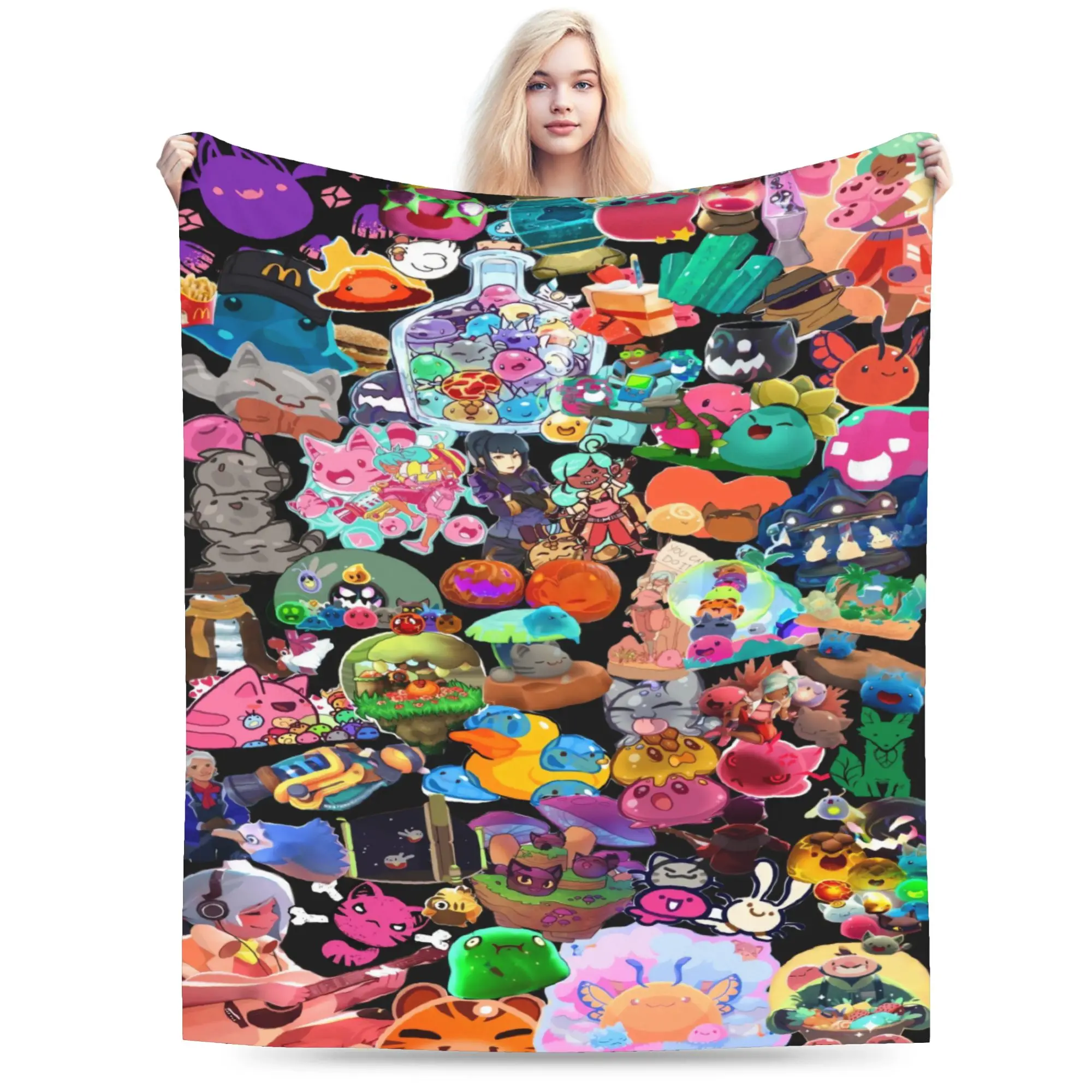 Chaotic Multicolor Slime Rancher Blanket Quality Soft  Bedding Throws Winter Kids Living Room Graphic Bedspread
