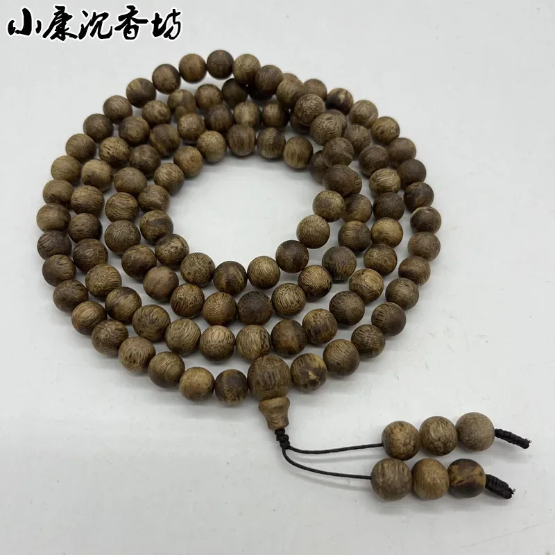 Green Qinan Agarwood Bracelet with 108 Hainan Old Raw Wood Buddhist Beads Rosary Couple Bracelet