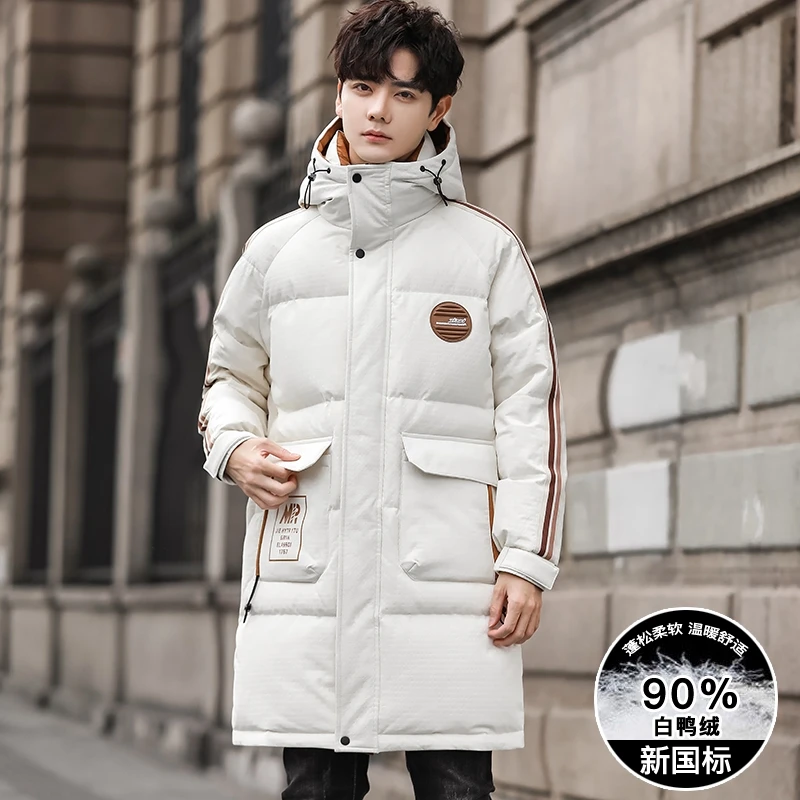 Alta qualidade masculina de comprimento médio quente com capuz 90% pato branco para baixo jaquetas 2024 inverno streetwear à prova de vento solto grosso puffer casacos